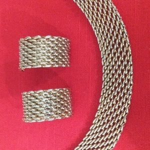 Metal gold and silver color basket weave Choker and Earrings Set